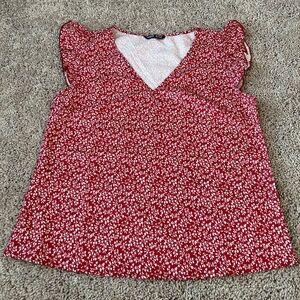 NWOT SHEIN Red & White Floral V-Neck Blouse
